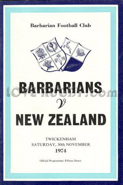 1974 Barbarians v New Zealand  Rugby Programme